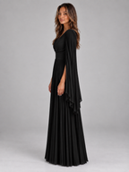 Women's Cape Sleeve Pleated Maxi Dress
