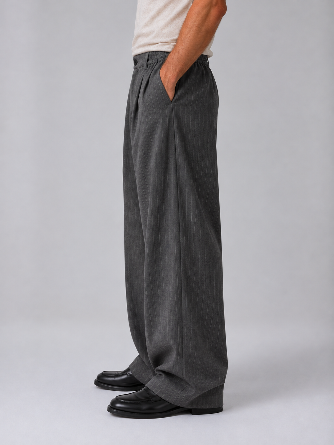 Men’s Pinstripe Wide Leg Trousers – Baggy Tailored Pants
