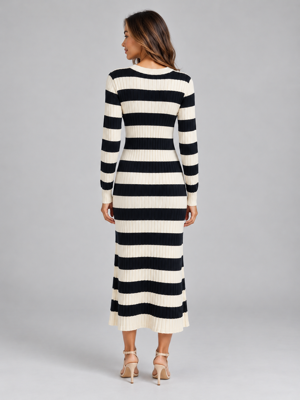 Women’s Striped Ribbed Knit Maxi Dress