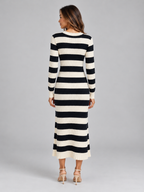 Women’s Striped Ribbed Knit Maxi Dress