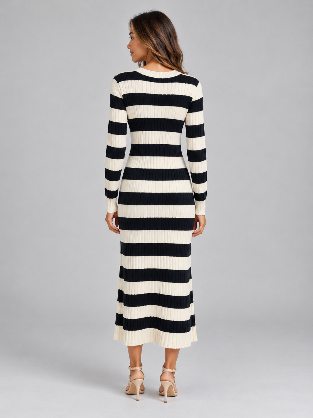 Women’s Striped Ribbed Knit Maxi Dress