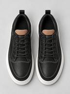 Men’s Leather Look Trainers – Lace Up Platform Sole Casual Shoes