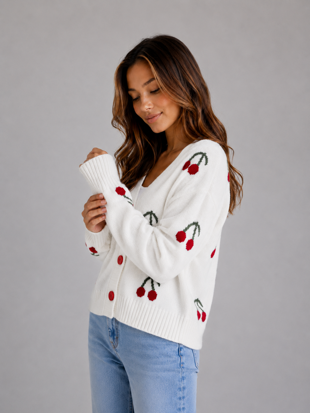 Women's Cherry Print Cardigan