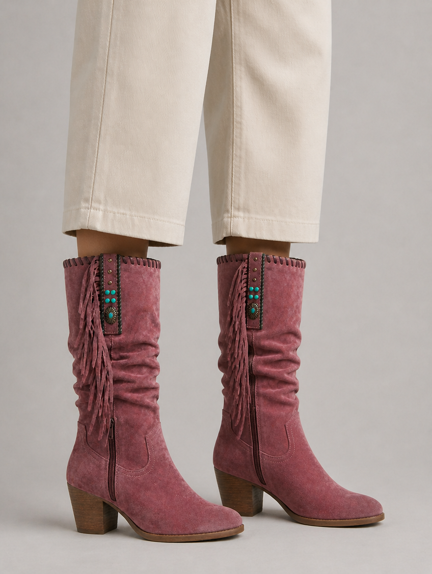 Women’s Cowboy Fringe Boots – Mid-Calf Style