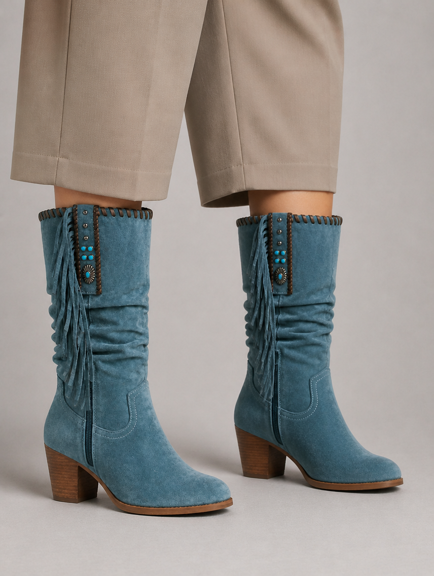 Women’s Cowboy Fringe Boots – Mid-Calf Style