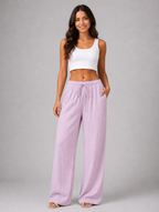 Women's Crinkle Wide Leg Trousers – Drawstring Waist