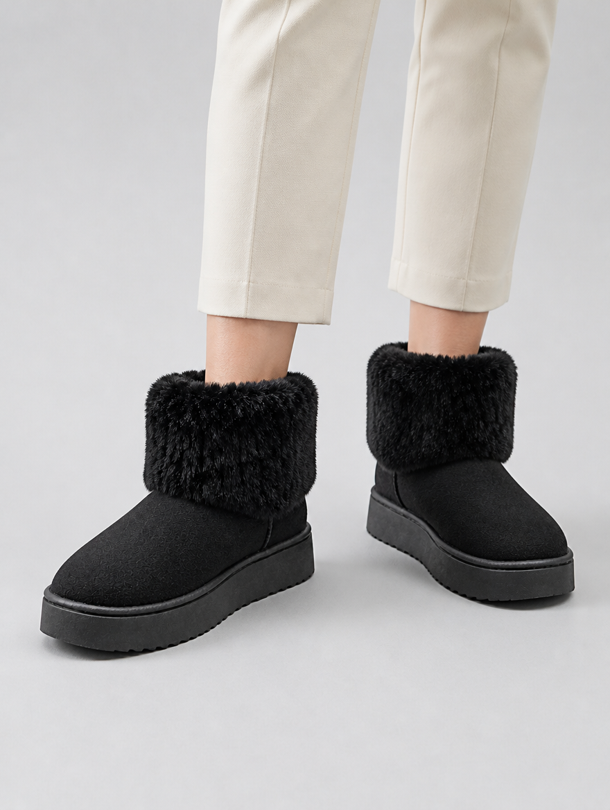 Women’s Faux Fur Ankle Boots – Warm Fleece Lined Winter Shoes