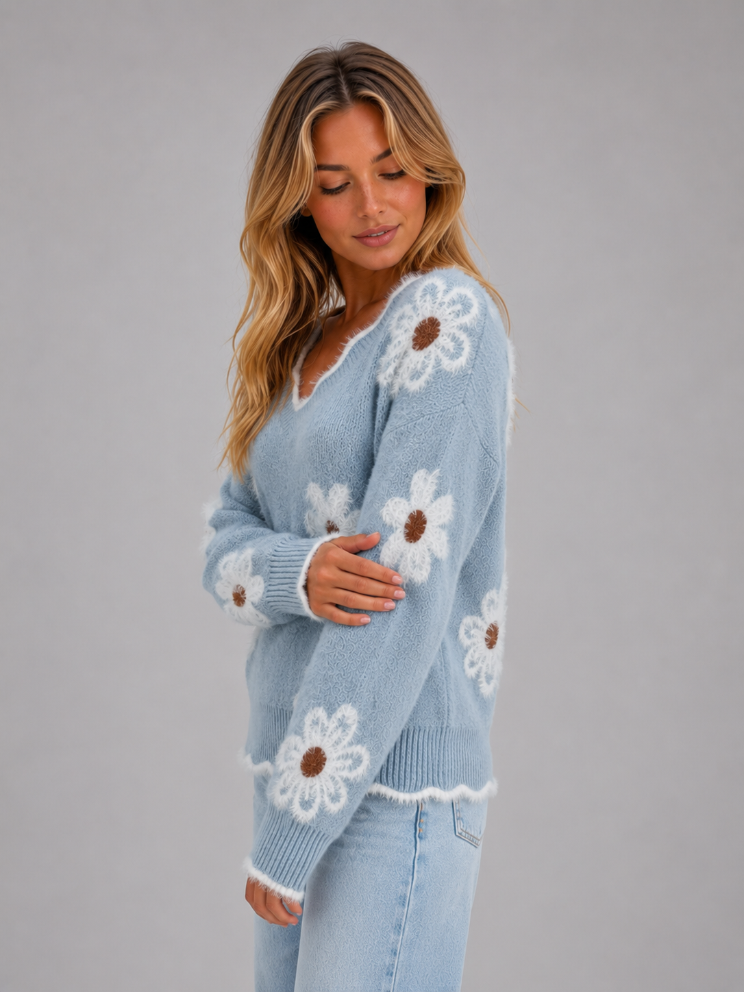 Women's Floral V-Neck Jumper