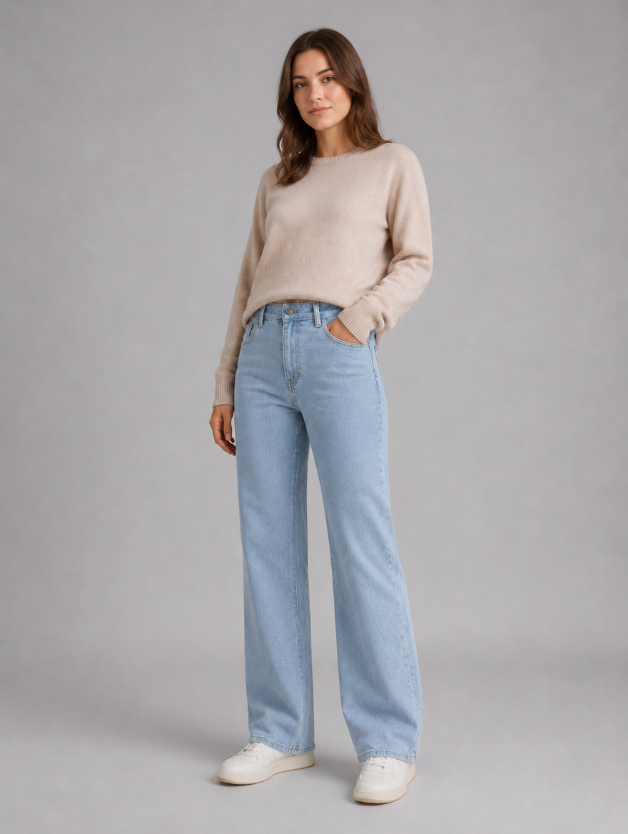 Women's High Waisted Wide Leg Jeans – Straight Leg Denim Trousers