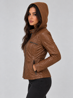 Women’s Hooded Leather-Look Biker Jacket
