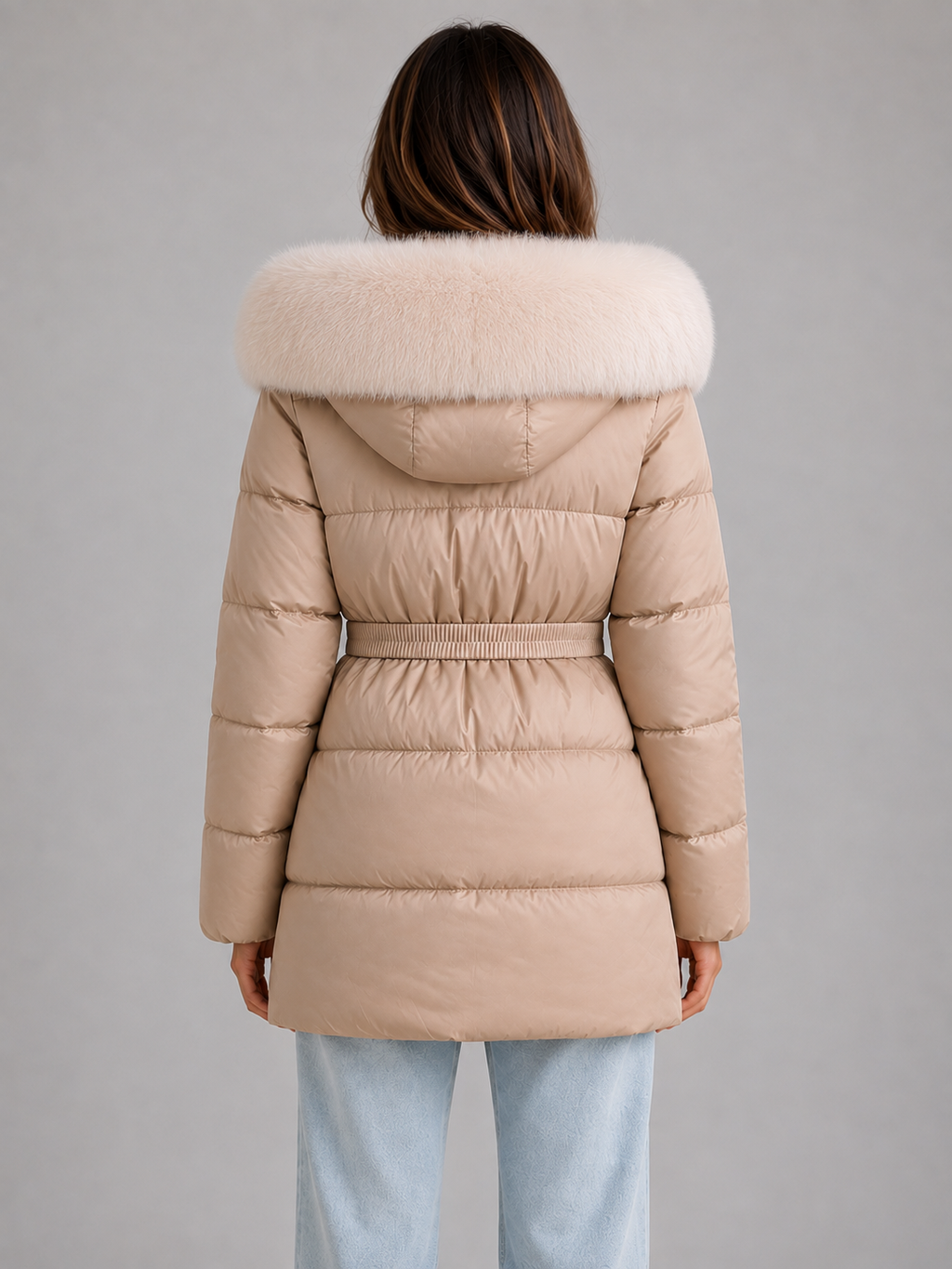 Women’s Faux Fur Belted Puffer Jacket
