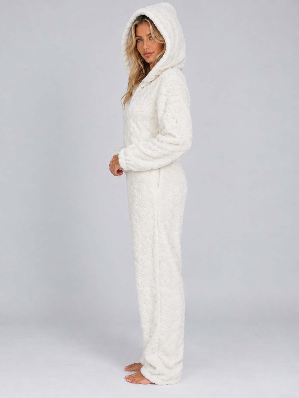 Women’s Hooded Teddy Fleece Jumpsuit – Fluffy Lounge Onesie