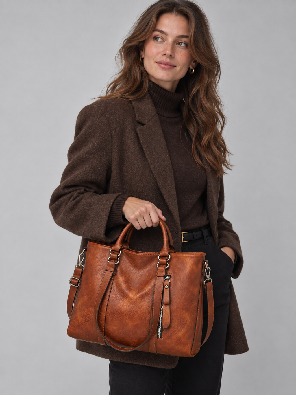 Women’s Large Leather-Look Tote Bag