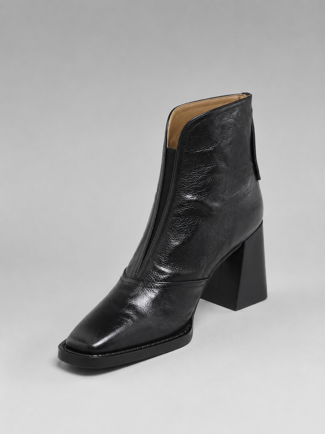Women’s Leather Square Toe Ankle Boots – Block Heel & Back Zip