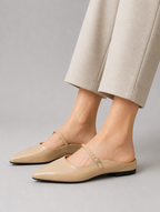 Women’s Leather Mary Jane Mules – Pointed Toe Minimal Design — studio view