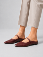 Women’s Leather Mary Jane Mules – Pointed Toe Minimal Design — studio view