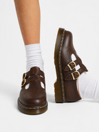 Women’s Leather-Look Mary Jane Shoes – Double Buckle Chunky Sole Flats