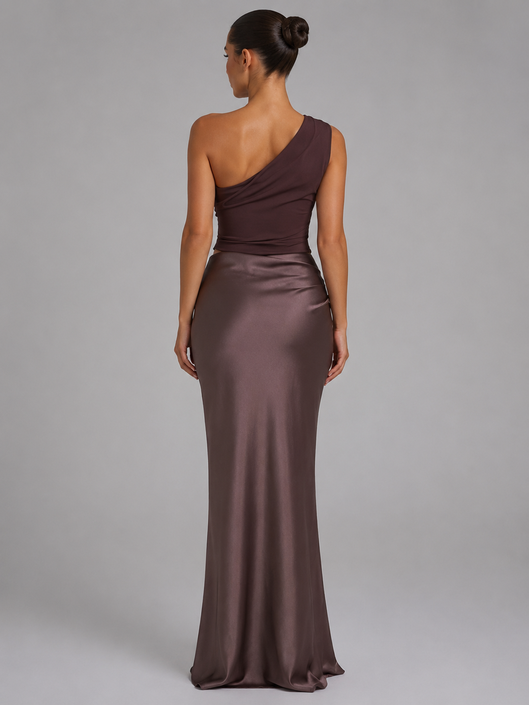 Women’s One-Shoulder Satin Feel Maxi Dress