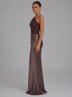 Women’s One-Shoulder Satin Feel Maxi Dress