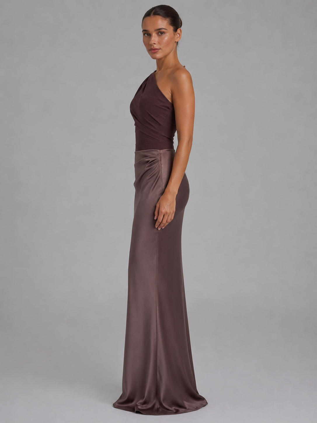 Women’s One-Shoulder Satin Feel Maxi Dress