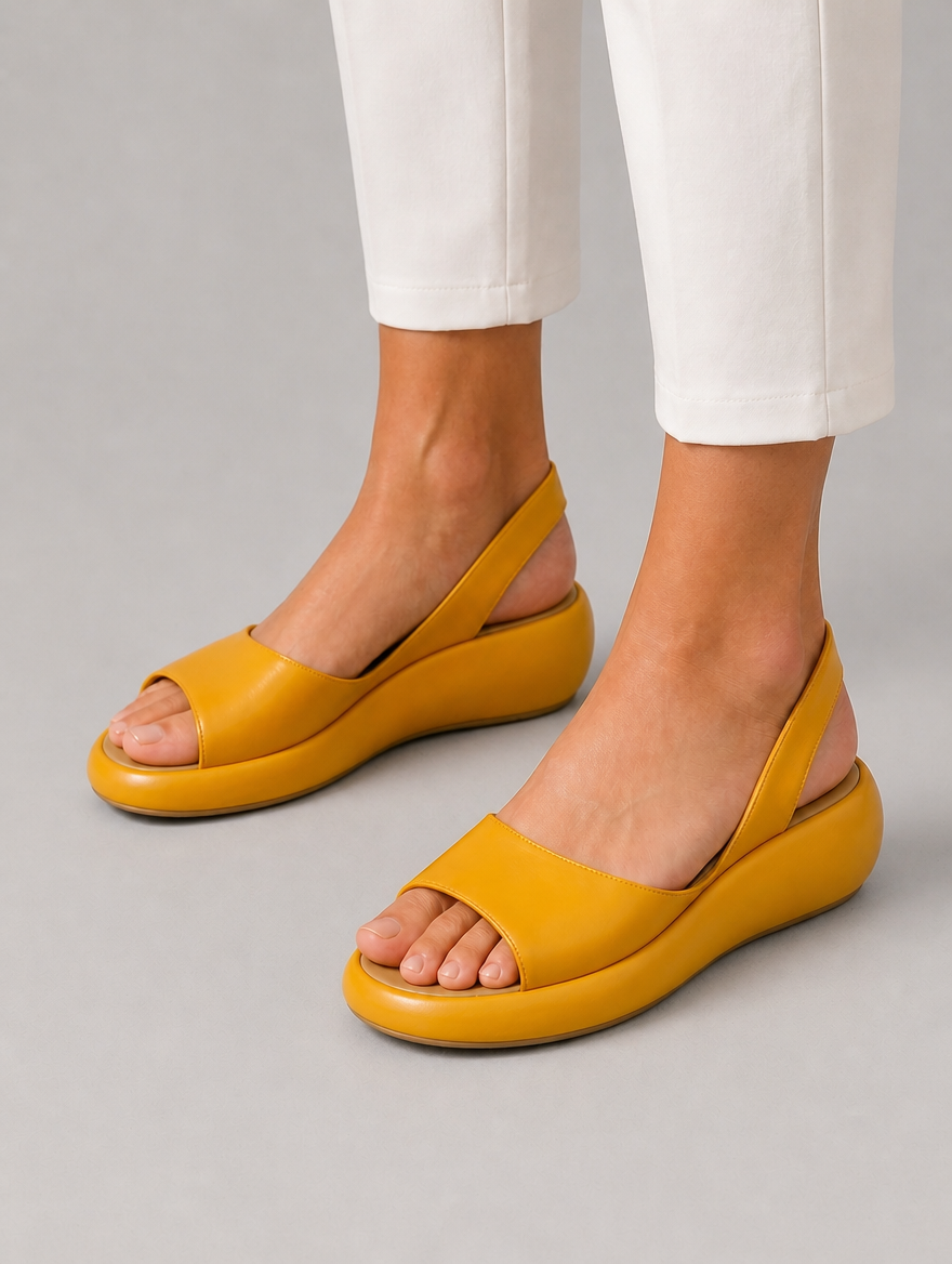 Women’s Open Toe Slingback Flat Sandals – Minimal Low Wedge Design