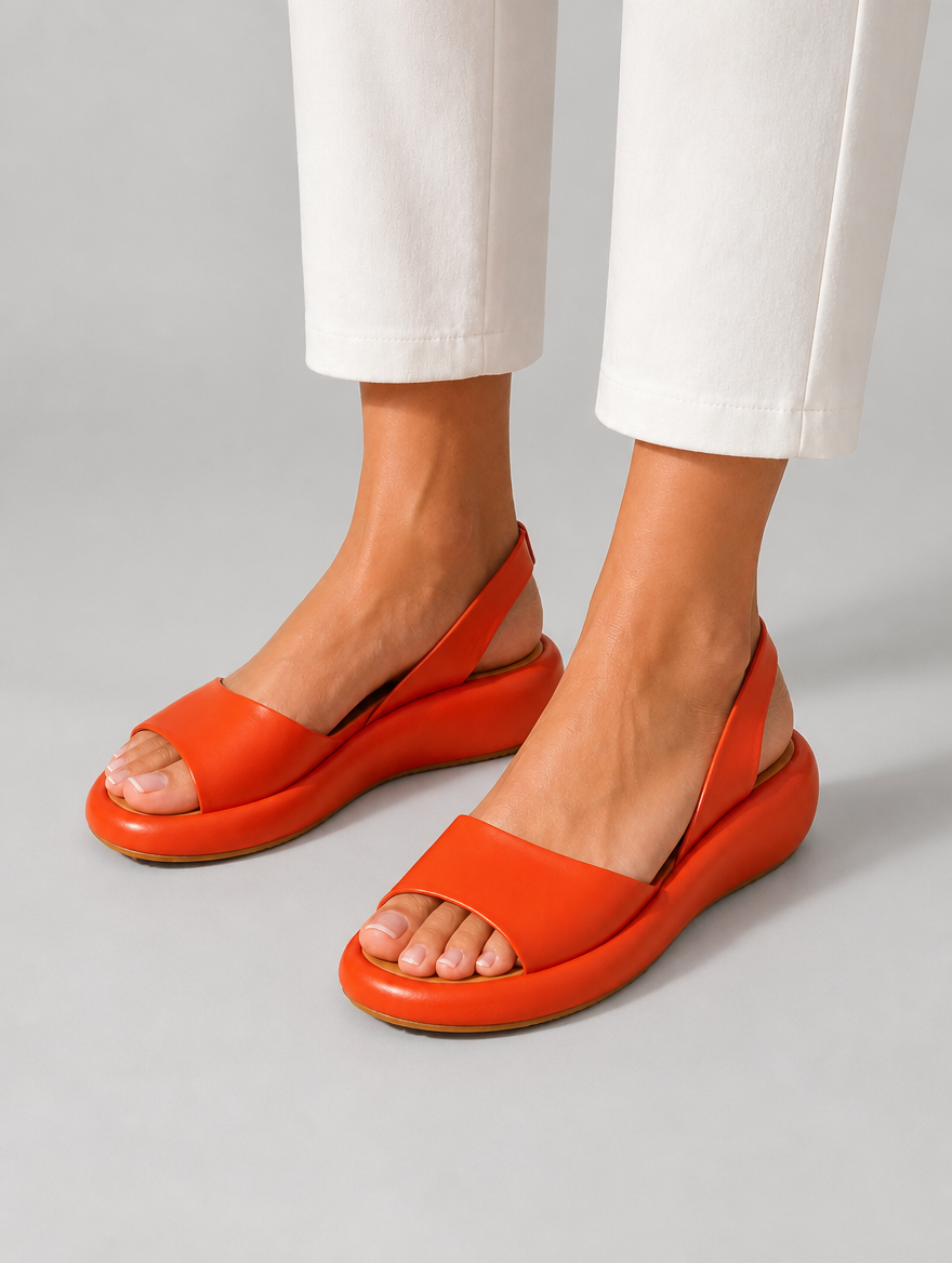 Women’s Open Toe Slingback Flat Sandals – Minimal Low Wedge Design