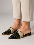 Women’s Pointed Toe Mule Heels – Croc Effect Elegant Slip-On