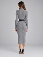 Women’s Ribbed Knit Midi Dress with Belt