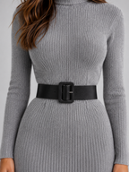 Women’s Ribbed Knit Midi Dress with Belt