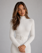 Women’s Ribbed Knit Midi Dress with Belt