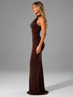 Women’s Ruched High Neck Maxi Dress with Side Split