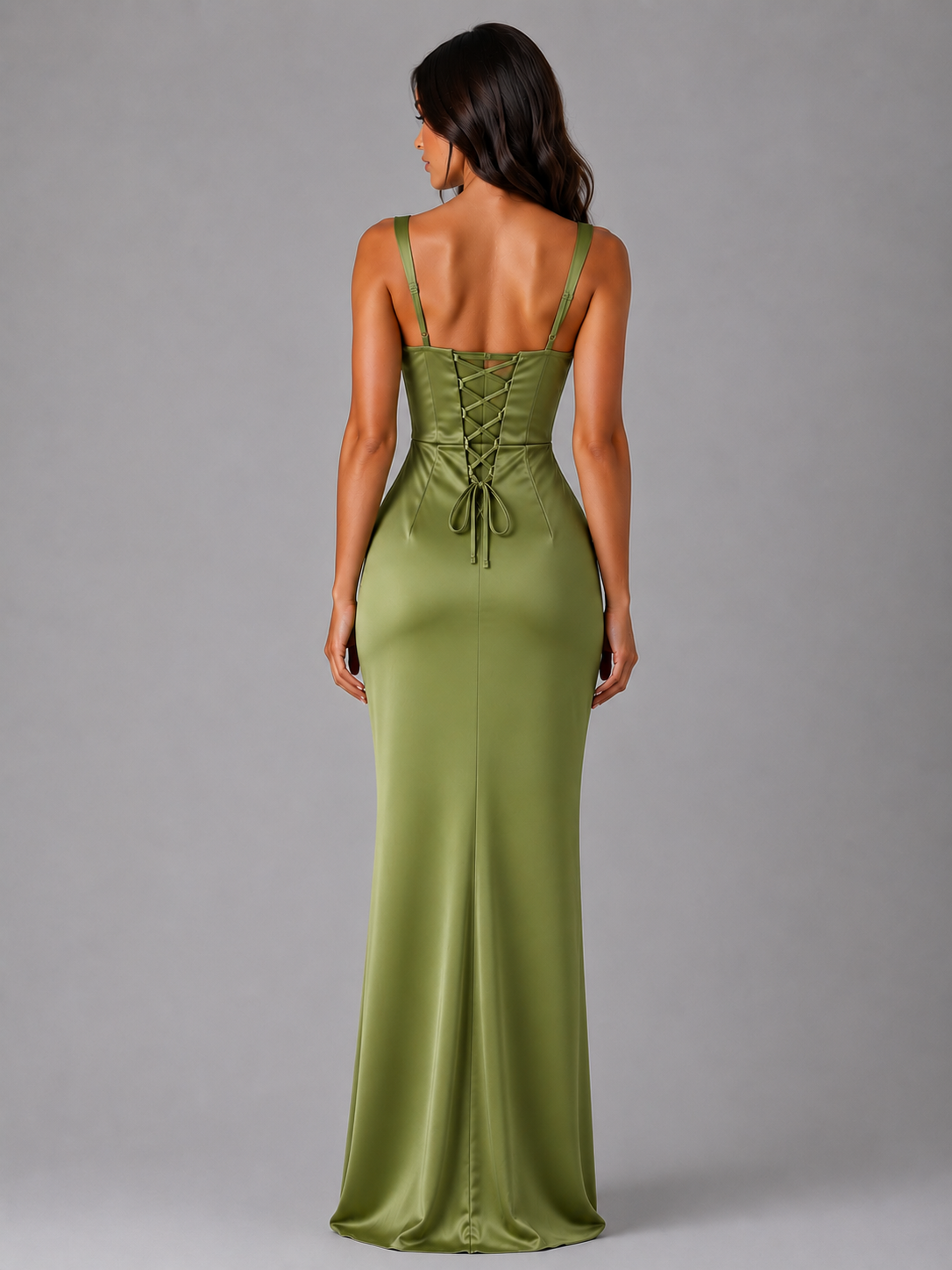 Women’s Satin Feel Ruched Waist Maxi Dress