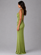 Women’s Satin Feel Ruched Waist Maxi Dress