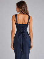 Women’s Satin Look Corset Back Maxi Dress