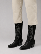 Women’s Suede Cowboy Boots – Western Block Heel Style