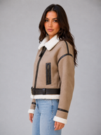 Women's Suede Look Cropped Aviator Jacket