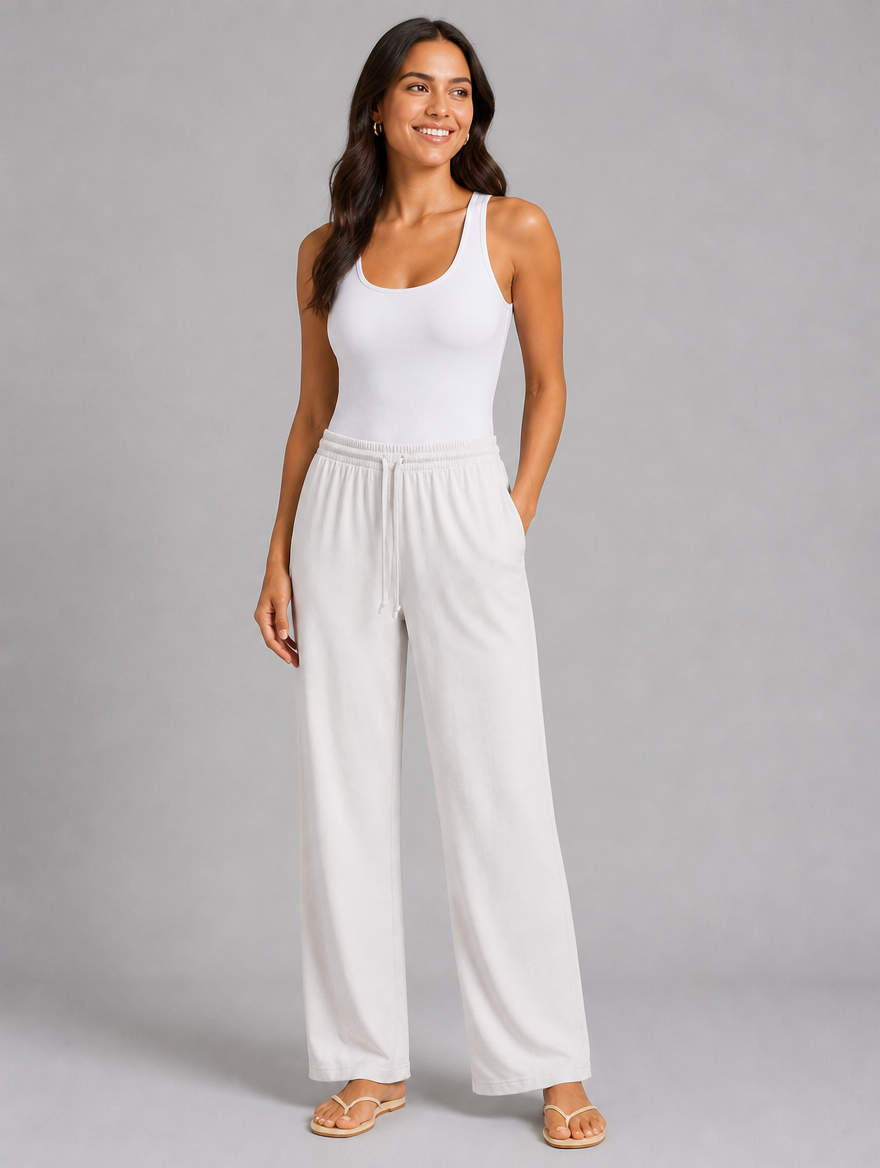 Women's Relaxed Drawstring Trousers – Wide Leg Casual Fit