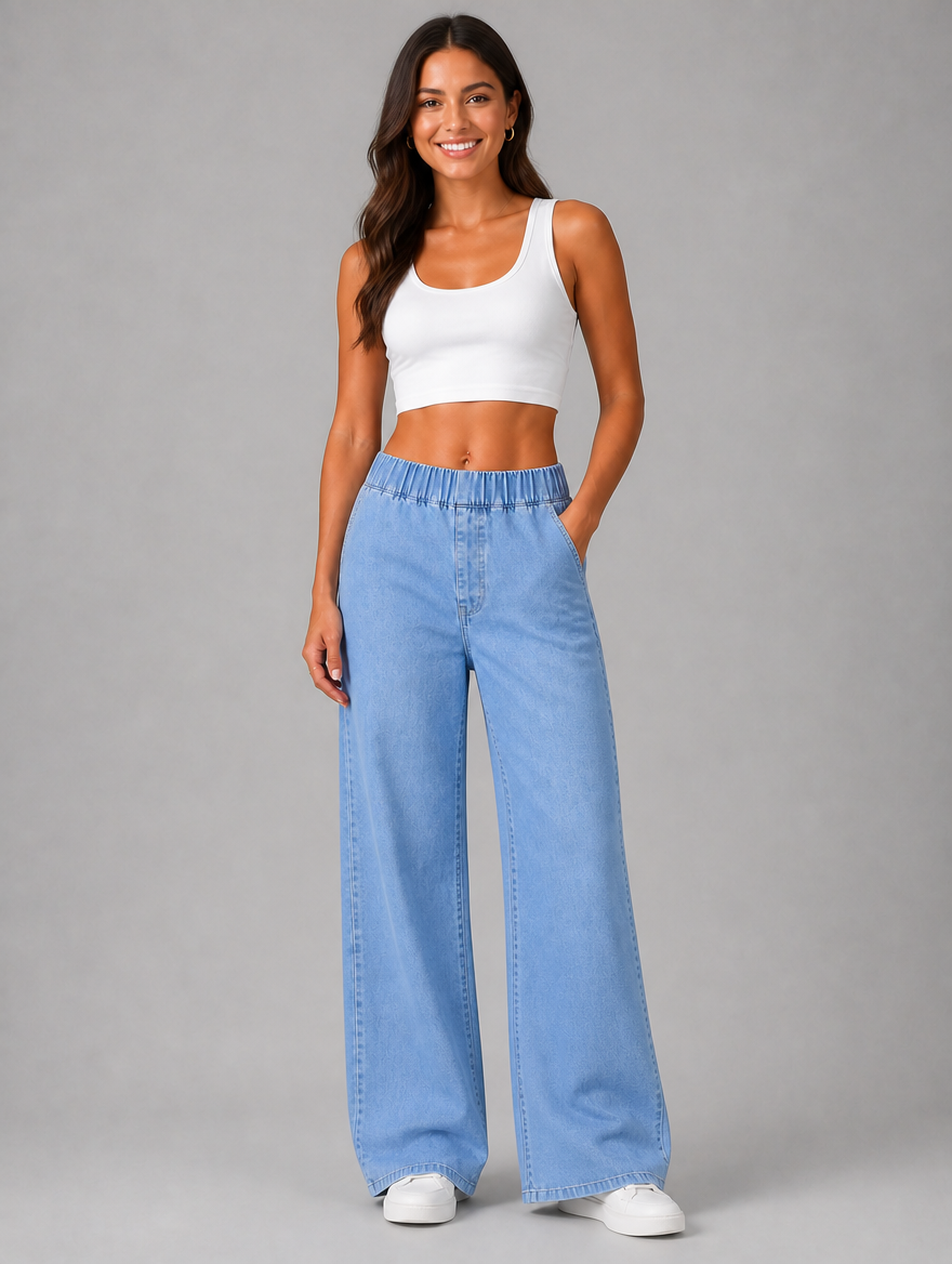 Women’s Wide Leg Jeans – High Waist Elasticated Denim