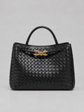 Women’s Woven Vegan Leather Handbag – Gold Detail Tote Bag