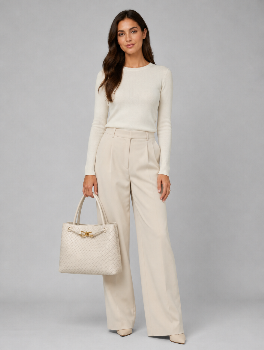 Women’s Woven Vegan Leather Handbag – Gold Detail Tote Bag