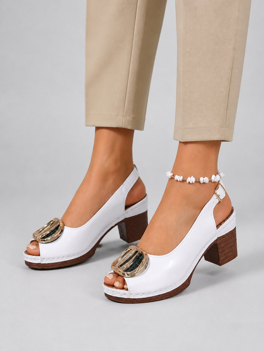 Women’s Comfort Strap Heels – Glossy Leather Look Style — studio view