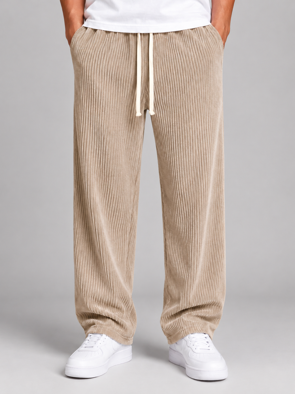 Men's relaxed corduroy trousers in beige
