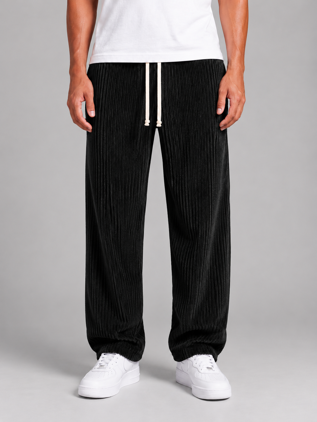 Men's relaxed corduroy trousers in black