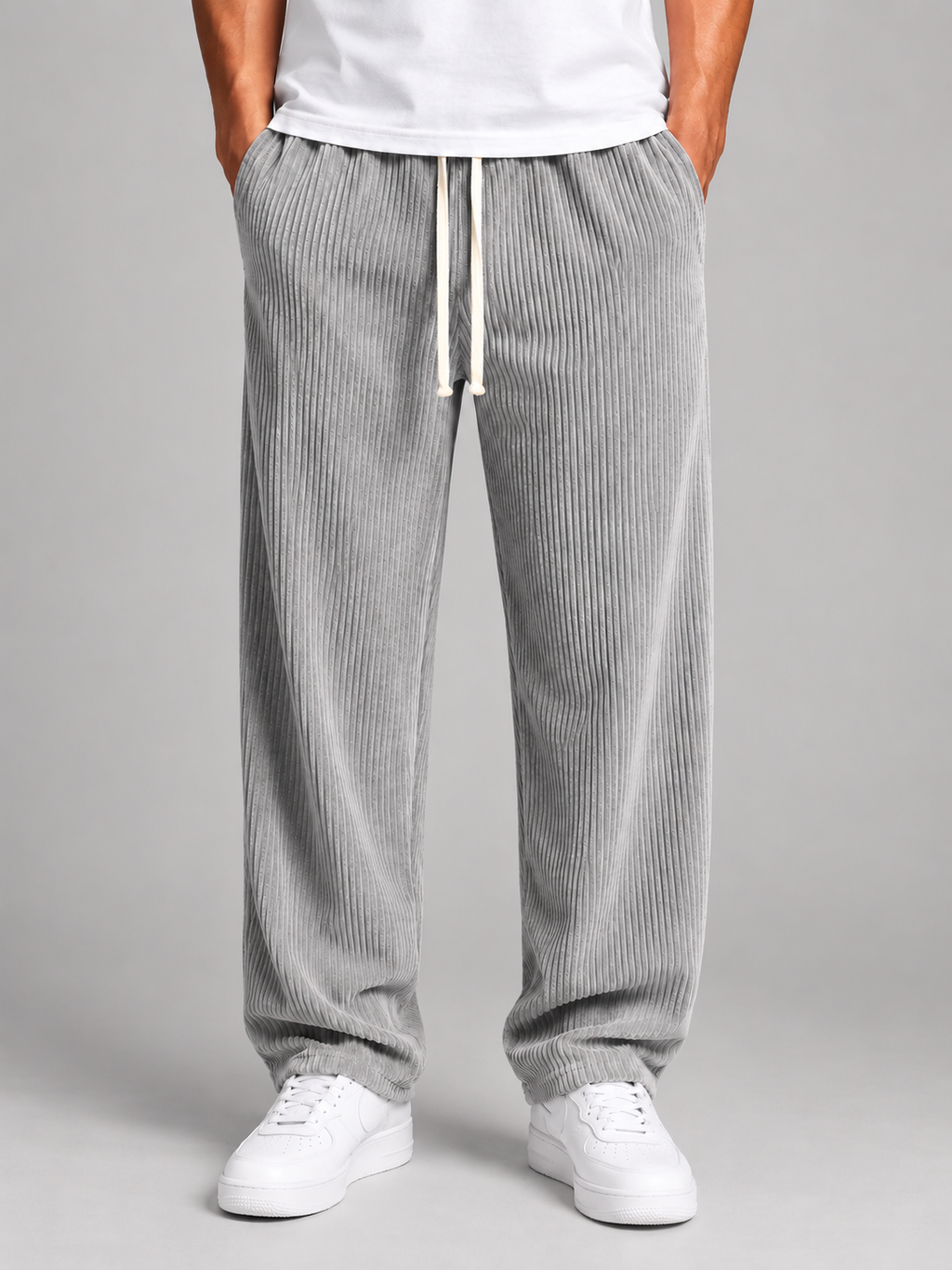 Men's relaxed corduroy trousers in grey