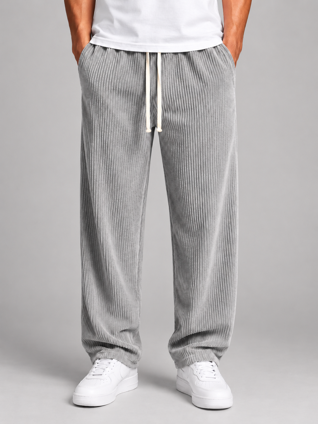 Men's relaxed corduroy trousers in grey