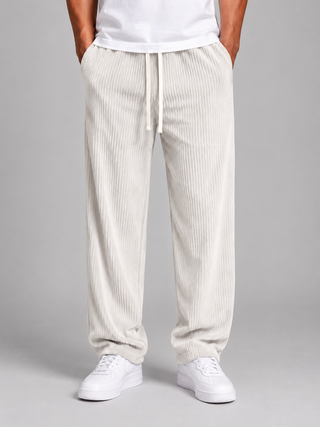 Men's relaxed corduroy trousers in ivory