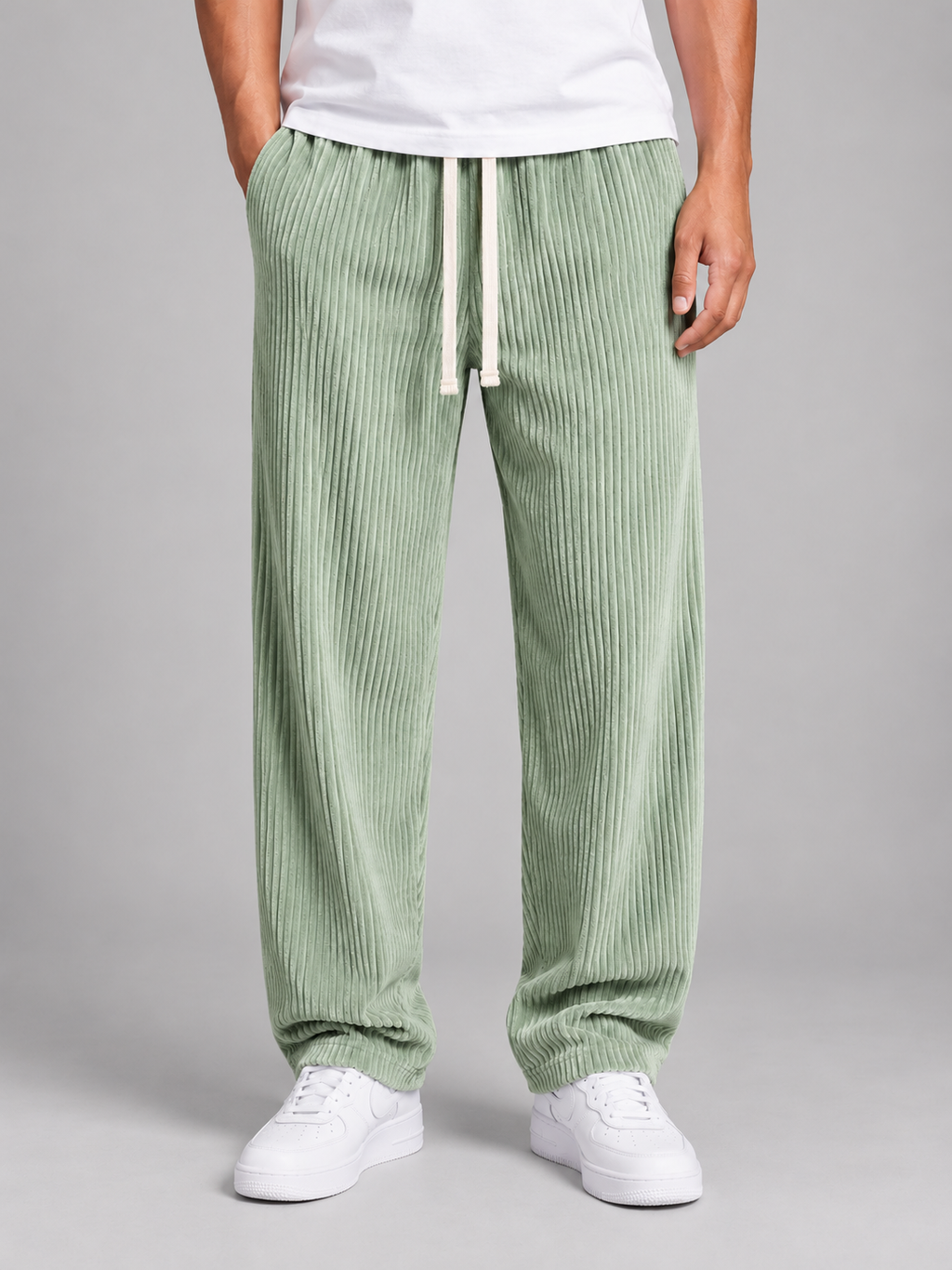 Men's relaxed corduroy trousers in sage green