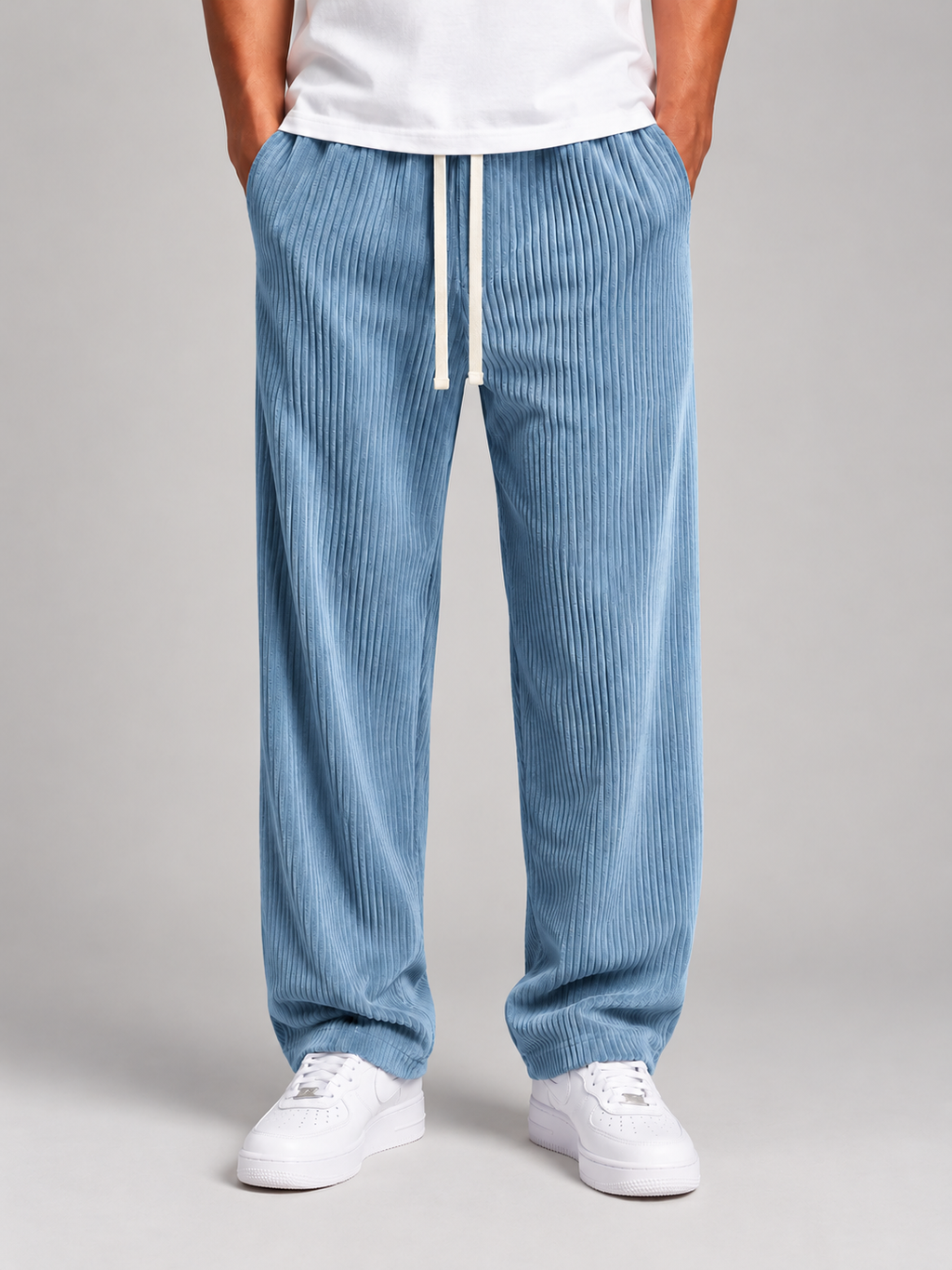 Men's relaxed corduroy trousers in sky blue