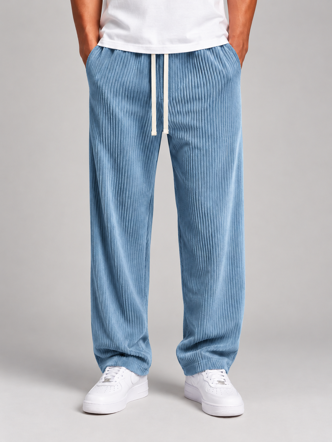 Men's relaxed corduroy trousers in sky blue
