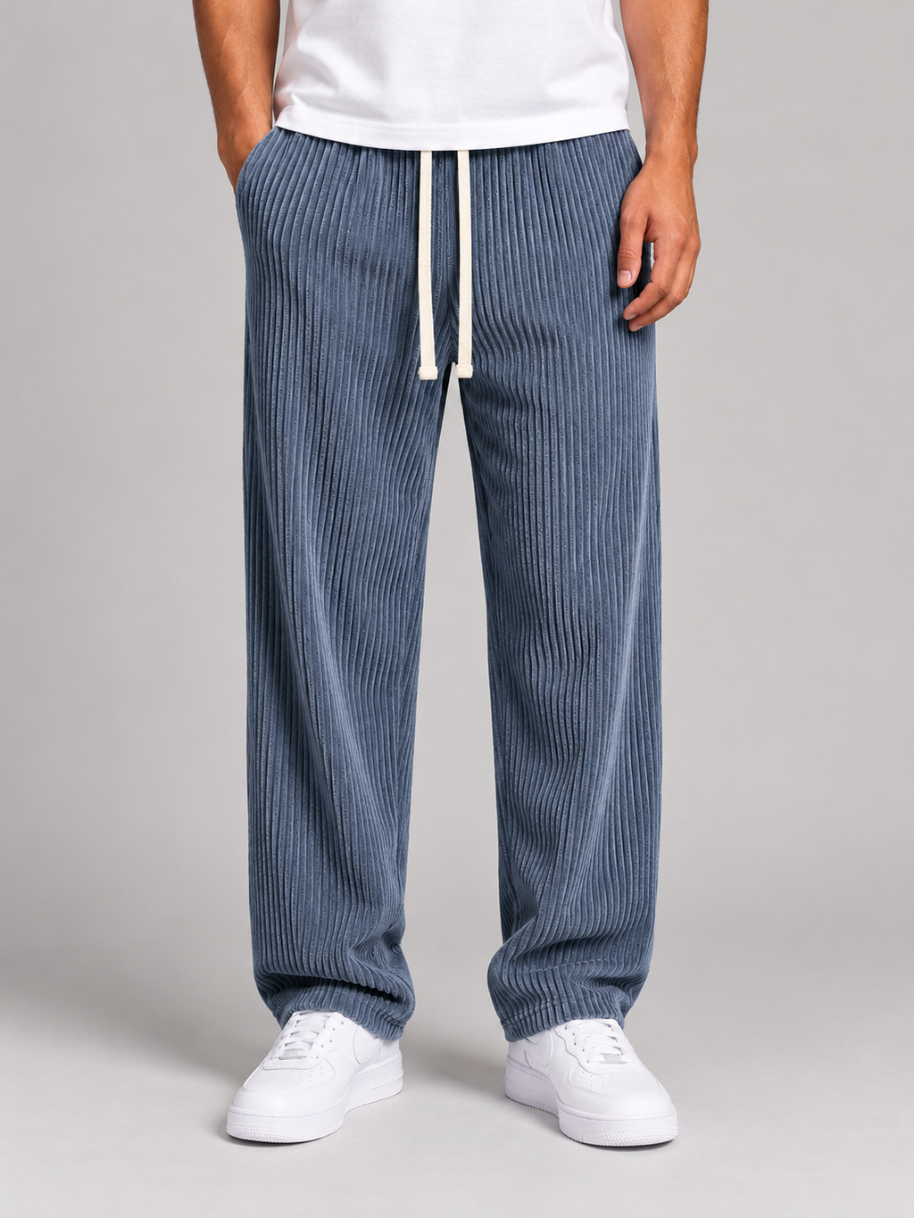 Men's relaxed corduroy trousers in slate blue